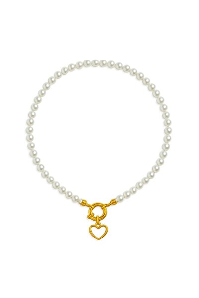 IBU Cork Colier de perle cu pandantiv cu inimă din aur