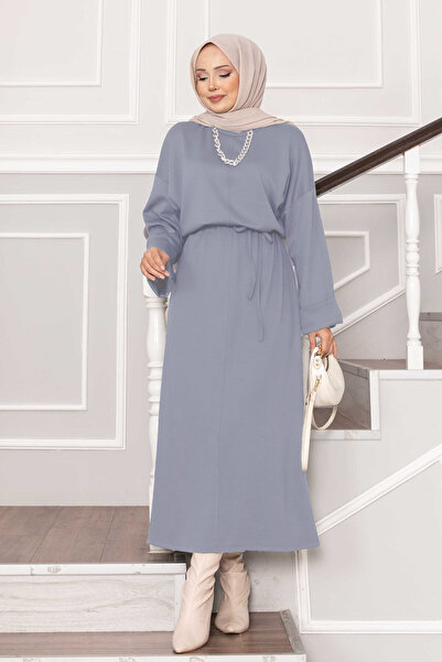 EBRUTESETTÜR Soft Dress with Folded Sleeves and Belt Detail