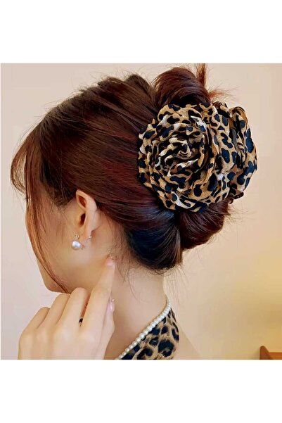 Bacoss مشبك ملابس بتصميم الوردة بنقشة الفهد البني (BC-1243)