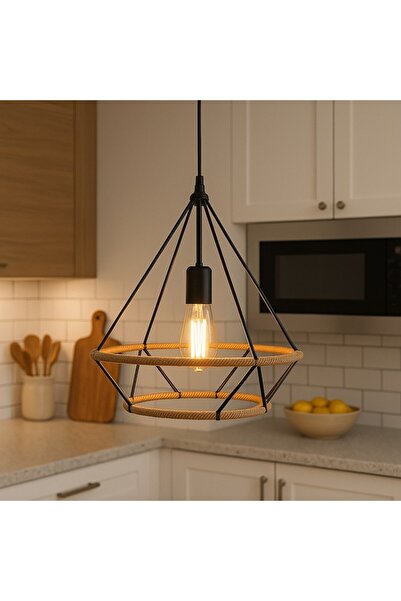 7LIFE candelabru suspendat, design vintage industrial, abajur metalic geometric, negru, pentru sufragerie &