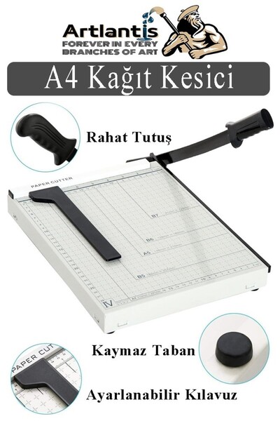 Artlantis Giyotin Kağıt Kesme Makinesi A4 Metal Kollu Tablalı A5-A4 Ayarlanab...