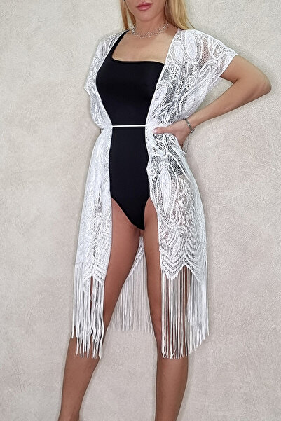 FashionForYou Francesca beach cardigan with fringes white