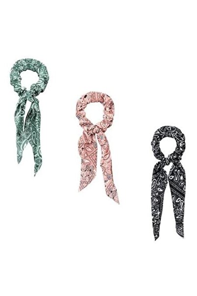 ANTBRO - Set 3 elastice de păr cu model paisley și panglică în verde, somon ș...