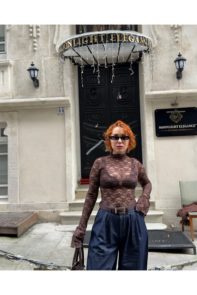 Bak'ap Тенденция Дантели Транспаран Блуз Аура