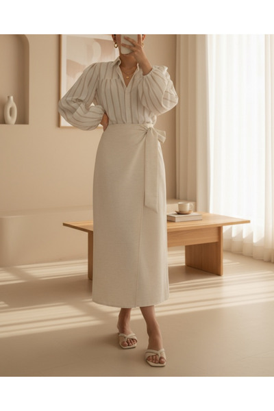 MissRunin Double Layer Side Tie Front Linen Skirt