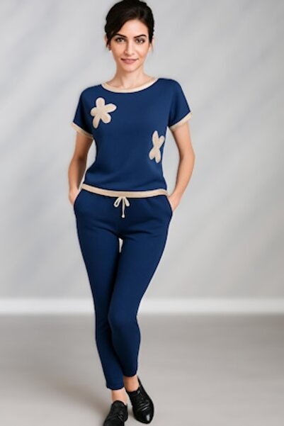 OEM - Navy blue sports tracksuit, short-sleeve top and long pants, size S-M INTL