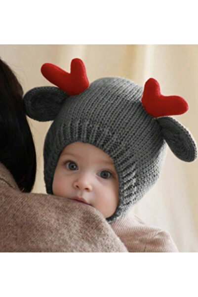 GENERIC4 قبعة سانتا رمادية مع قرون للأطفال من الجنسين، دافئة للأذن، من 6 أشهر...