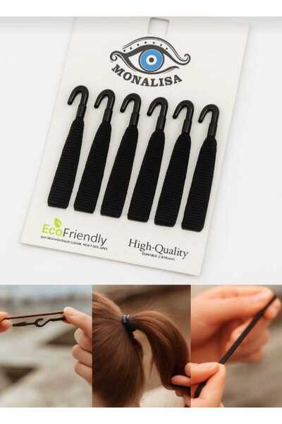 ella'nın çarşısı 6 Adet Siyah Plastik Kancalı Lastik Saç Toka Seti.