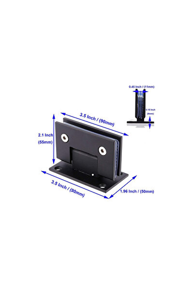 EmaConstruct Stainless steel hinge, glass door, with full base, wall-glass mounting, 55x90 mm, black color