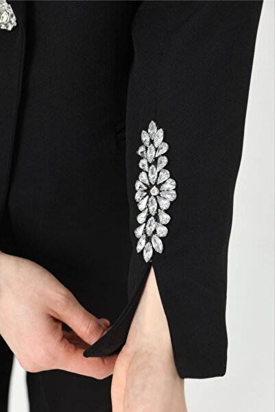 SUXİRCNHTMTS Double Fabric Stone Detailed Sleeve and Leg Ankle Women's Suit