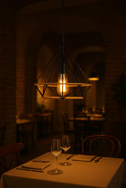 7LIFE candelabru suspendat, design vintage industrial, abajur metalic geometric, negru, pentru sufragerie &