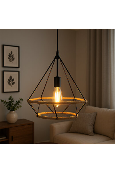 7LIFE candelabru suspendat, design vintage industrial, abajur metalic geometric, negru, pentru sufragerie &