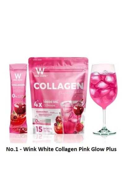 Wink White Collagen Pink Glow Plus Drink – 10000mg Peptide & Glutathione, 15 Sachets