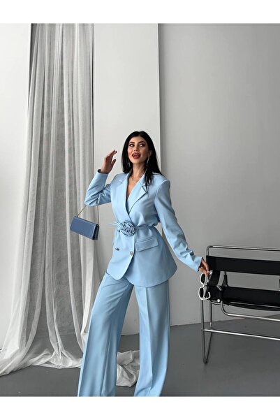 SUXİRCNHTMTS Жіночий костюм з подвійною тканиною, срібними ґудзиками та деталями у вигляді троянд