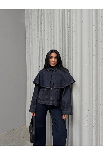 Ekim Store Buttoned Detachable Cape Jacket Pants Denim Suit