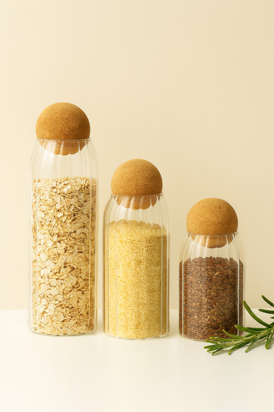 Mirilliahome Striped 3-Piece Glass Jar Set with Ball Lid |   Kitchen Food Storage and Organization Jars