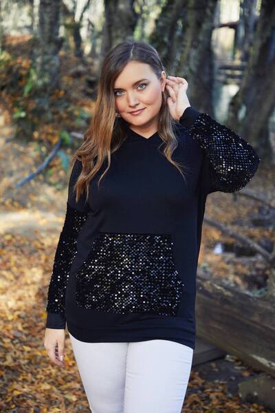 MODA Pul Payet Detaylı Büyük Beden Kadın Tunik Sweatshirt