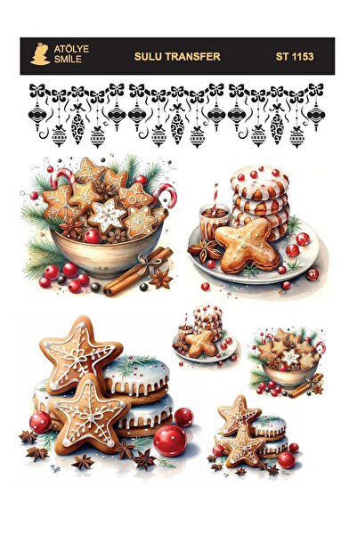 Atölye Smile ST1153 نقل مائي بنمط كوكيز رأس السنة وفطائر البانكيك للأسطح المف...