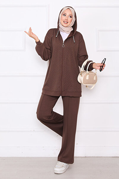 EBRUTESETTÜR Serpme Taşlı Zippered Soft Double Suit