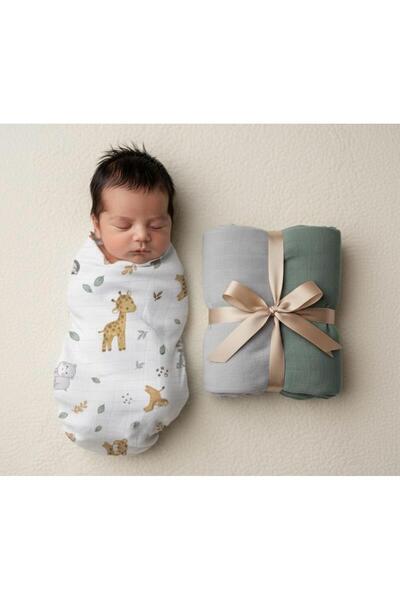 azizden 100% Organic Cotton Muslin Cover & Blanket 3-Piece Oeko-Teks Certified 80X80Cm