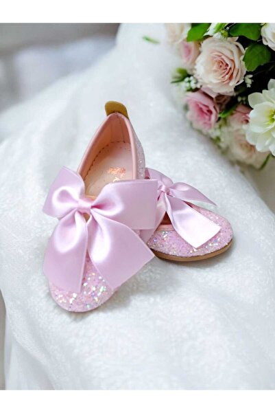 PATİK BEBE Girl's Powder-Colored Orthopedic Ballerinas with Bow-Tie