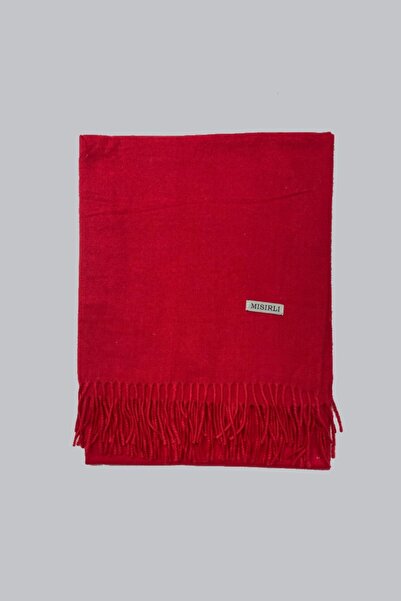 Mısırlı شال كتف شتوي أنيق من الصوف باللون الأحمر ذو اللون الواحد مع شراشيب سميكة تحافظ على الدفء