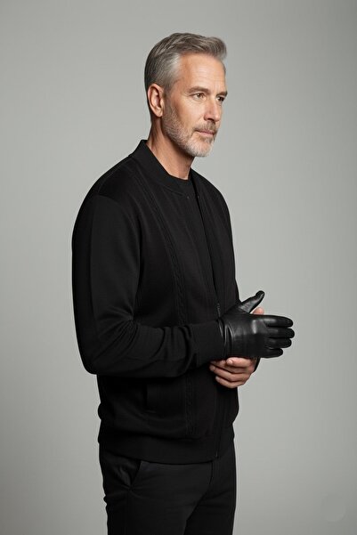 Mutlu City Men's Middle-Aged Knitwear Knitted High Quality Lined Coat Cardigan 7555