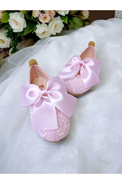 PATİK BEBE Girl's Powder-Colored Orthopedic Ballerinas with Bow-Tie