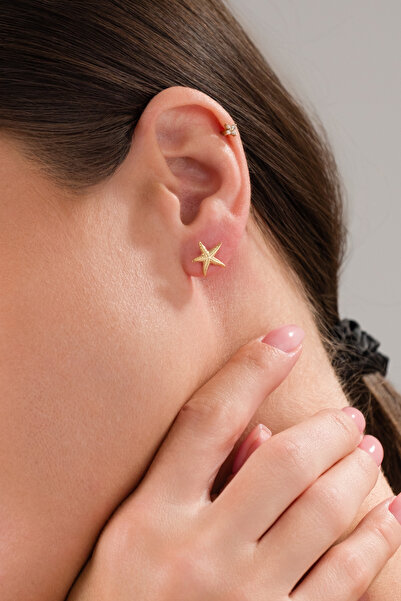 Fionte Accessories 925 Ayar Gümüş Altın Kaplama Tasarım Deniz Yıldızı Küpe