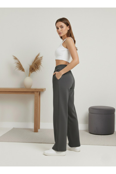 Ceylen Modal Kumaş Beli Lastikli Düz Paça Rahat Kesim Premium Pantolon