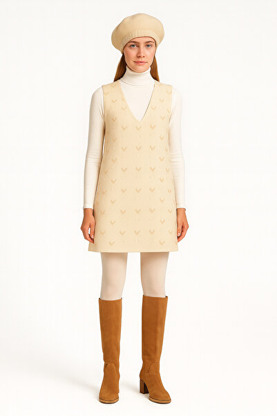 Misue Handmade Γυναικείο χειμερινό φόρεμα με λαιμόκοψη σε σχήμα V, αμάνικο φόρεμα με σχέδιο καρδιάς, κομψό μίνι μοντέλο με λαιμόκοψη σε σχήμα V, χειμερινό φόρεμα