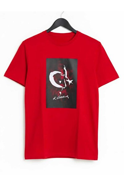 bumerangspor تي شيرت أتاتورك جست مطبوع بأكمام قصيرة للجنسين باللون الأحمر