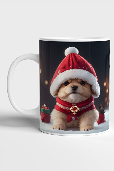GRN TASARIM Christmas Themed Dog in a Hat Printed Mug