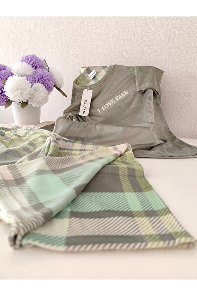 Mihra Elma Yeşili Kadife Pijama Takımı S/M-L-XL-XXL