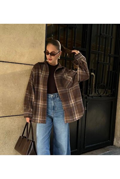 zibayi Urban Cozy Shacket |   Women's Oversized Plaid Shirt Jacket