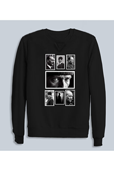 Efendioğlu Design KAPÜŞONSUZ 10 KASIM 7 FOTO ATATÜRK BASKILI SİYAH PAMUKLU Tİ...