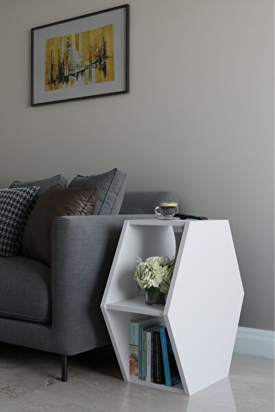 alpaevmobilya Altıgen Tasarım Yan Sehpa, Modern Koltuk Yanı Sehpa, Dekoratif ...