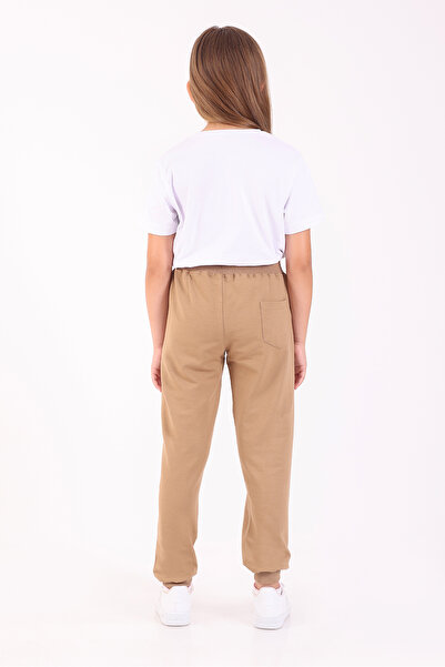 Rekormoda Girl's Sweatpants School and Daily Basic Sweatpants Two Thread Transitional 5-14 Years Old Beige