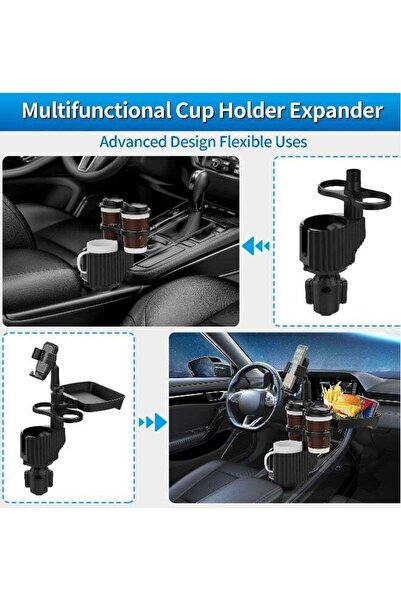 Generic 4-in-1 Adjustable Car Cup Holder & Food Tray, 360° Rotating Travel Table