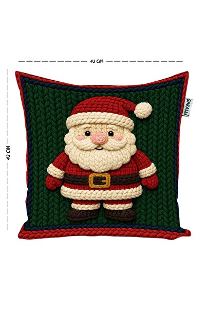 Pillow Home Punch Görünümlü Noel Baba Desenli Yeşil Kırmızı Yılbaşı Temalı Dijital Baskılı Kırlent Kılıfı 2li