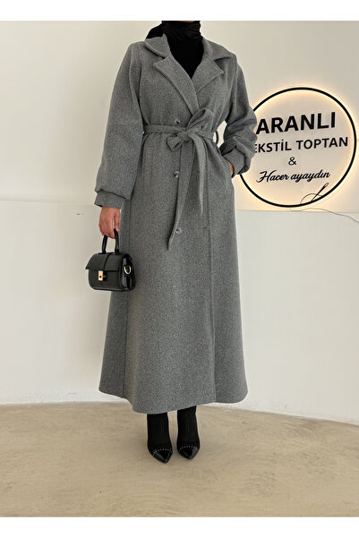 hacer ayaydın معطف كاش مايوه طويل بتصميم تيسيت/معطف كاش مايوه نسائي بحزام وأك...