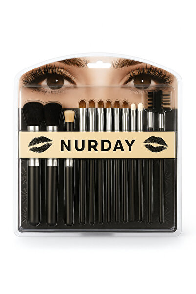 NURDAY Set de pensule de machiaj profesionale roz, 12 piese și burete