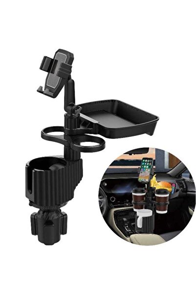 Generic 4-in-1 Adjustable Car Cup Holder & Food Tray, 360° Rotating Travel Table