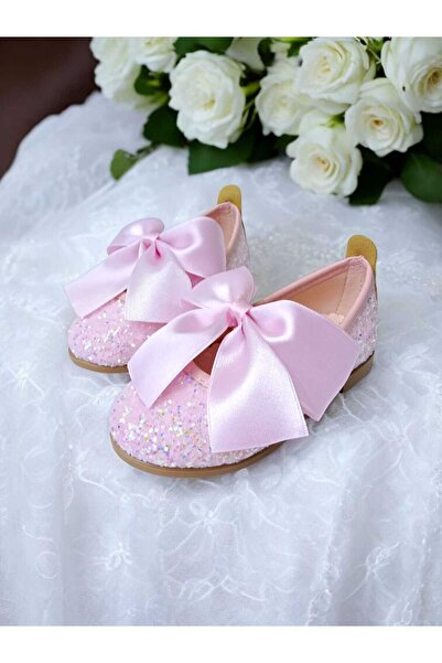 PATİK BEBE Girl's Powder-Colored Orthopedic Ballerinas with Bow-Tie