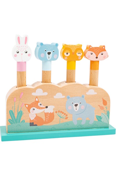 Small Foot Joc de apăsare din lemn- forme de inserat în culori pastel,