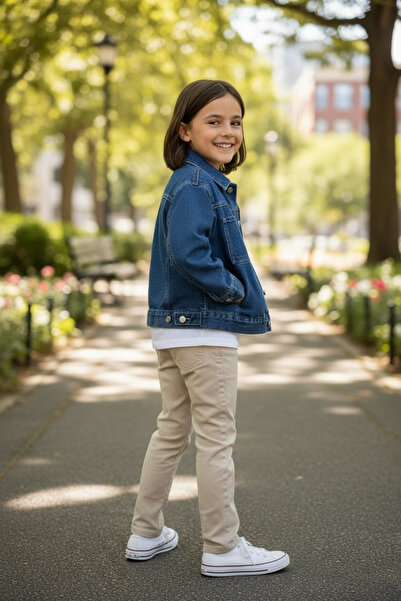 ASL GOLF CLUB Unisex Children's Cotton Long Sleeve Pocket Detailed Denim Jacket