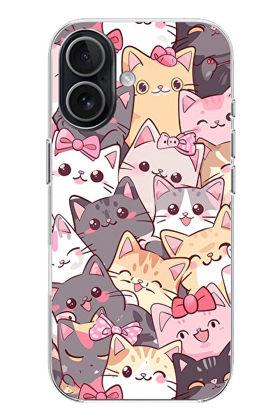 TechTree حافظة سيليكون لطيفة على شكل قطط متوافقة مع هاتف iPhone 17 مطبوع