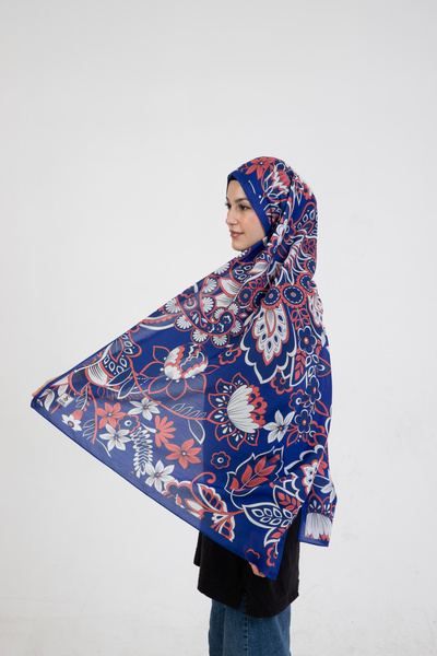 Sible Collection Floral Çiçek Desenli İpeksi Soft Şal Mavi