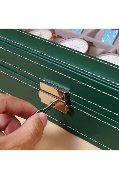 zyc Premium Special Series Leather & Velvet Covered 6-Slot Watch Storage Box with Glass Lid & Lock