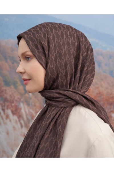 ARMANDA A desenli Cotton Monogram Şal - Acı Kahve